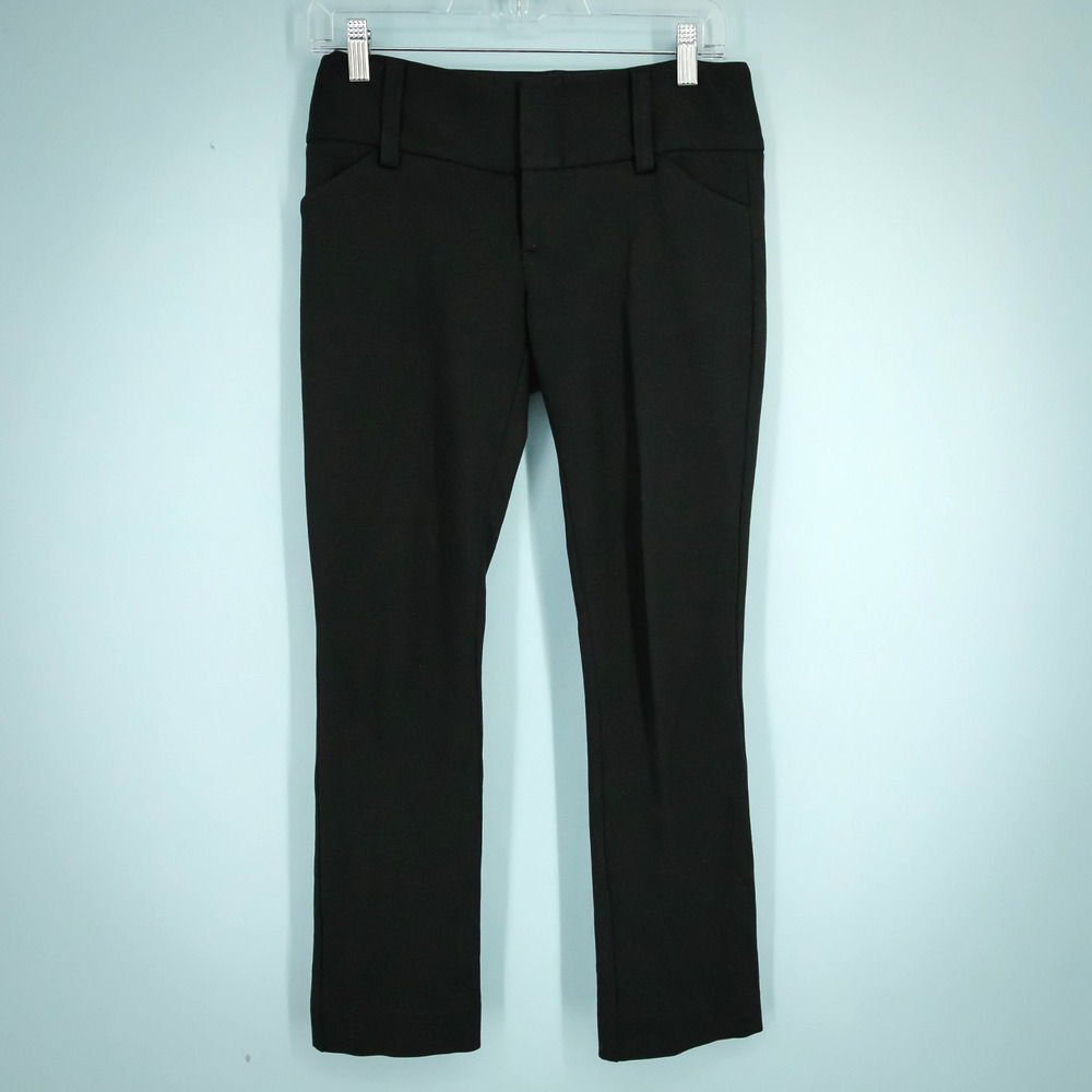Alice + Olivia Size 2 Black Flat Front Hook Zip Straight Leg Dress Pants